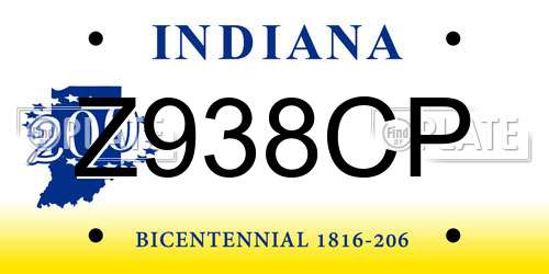 Z938CP Indiana License Plate