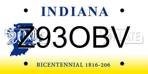 Z93OBV Indiana License Plate