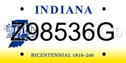 Z98536G Indiana License Plate