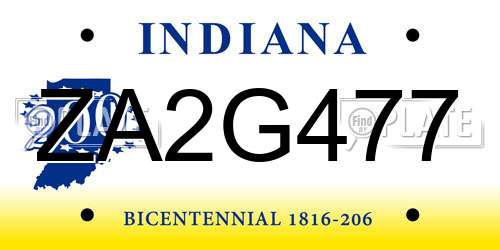 ZA2G477 Indiana License Plate