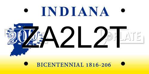 ZA2L2T Indiana License Plate