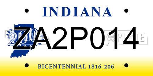 ZA2P014 Indiana License Plate