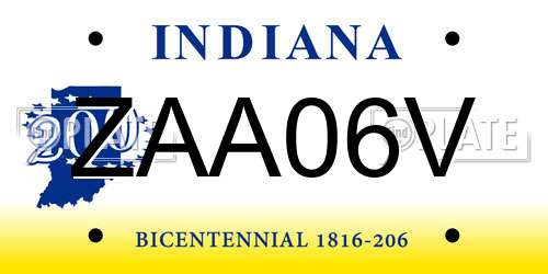 ZAA06V Indiana License Plate