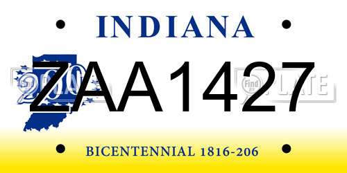ZAA1427 Indiana License Plate