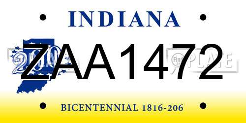 ZAA1472 Indiana License Plate