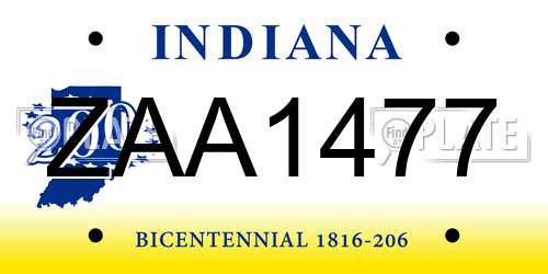 ZAA1477 Indiana License Plate