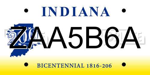 ZAA5B6A Indiana License Plate