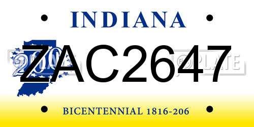ZAC2647 Indiana License Plate