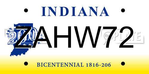 ZAHW72 Indiana License Plate
