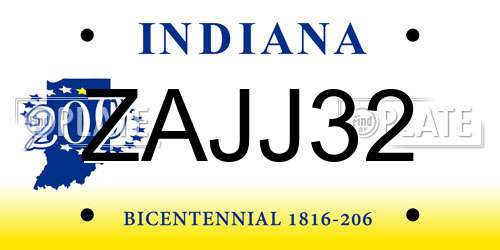 ZAJJ32 Indiana License Plate