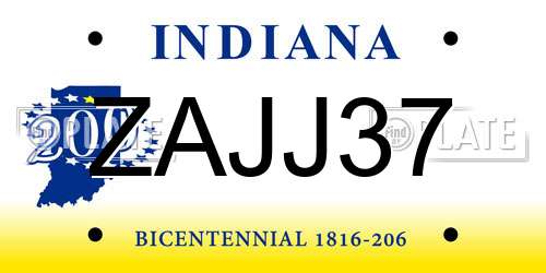 ZAJJ37 Indiana License Plate