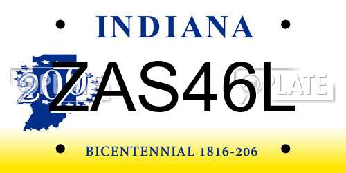 ZAS46L Indiana License Plate