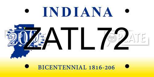 ZATL72 Indiana License Plate