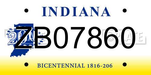 ZB07860 Indiana License Plate