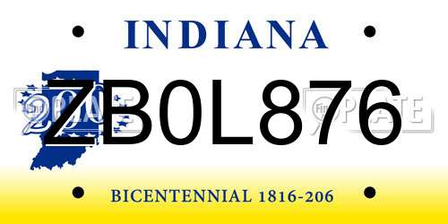 ZB0L876 Indiana License Plate