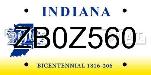 ZB0Z560 Indiana License Plate