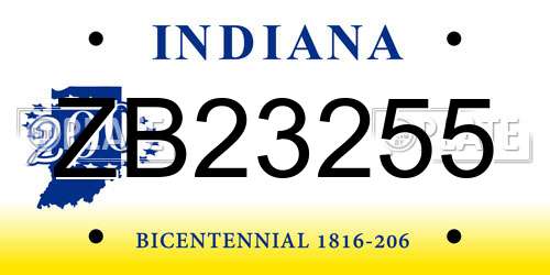 ZB23255 Indiana License Plate