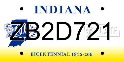 ZB2D721 Indiana License Plate