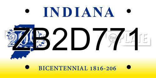 ZB2D771 Indiana License Plate
