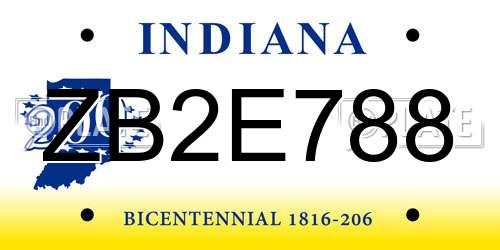 ZB2E788 Indiana License Plate