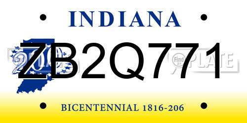 ZB2Q771 Indiana License Plate