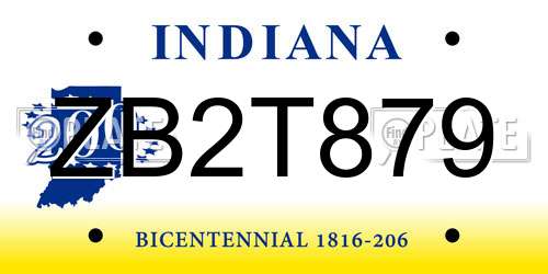 ZB2T879 Indiana License Plate