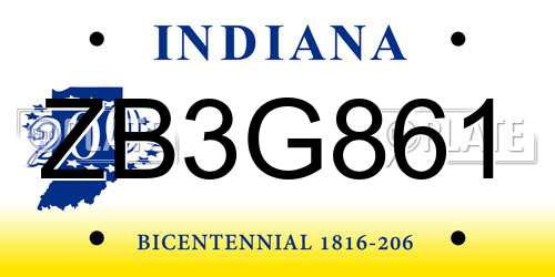 ZB3G861 Indiana License Plate