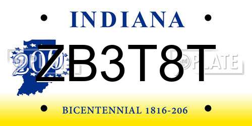 ZB3T8T Indiana License Plate