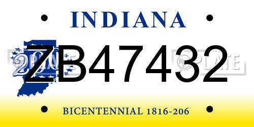 ZB47432 Indiana License Plate