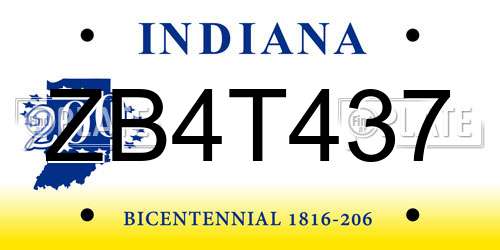 ZB4T437 Indiana License Plate