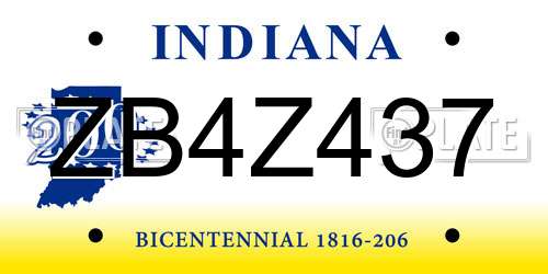 ZB4Z437 Indiana License Plate