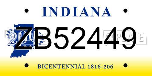 ZB52449 Indiana License Plate