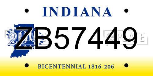 ZB57449 Indiana License Plate