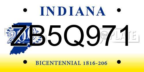 ZB5Q971 Indiana License Plate
