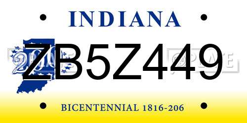 ZB5Z449 Indiana License Plate