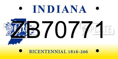 ZB70771 Indiana License Plate