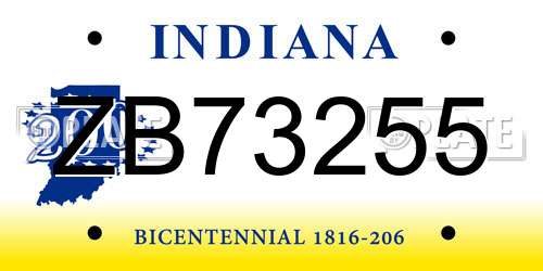 ZB73255 Indiana License Plate