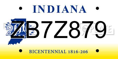ZB7Z879 Indiana License Plate