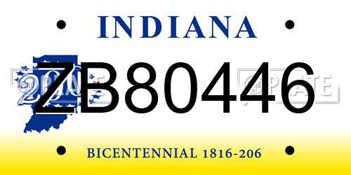 ZB80446 Indiana License Plate