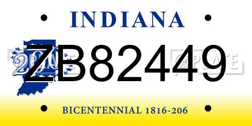 ZB82449 Indiana License Plate