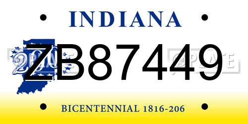 ZB87449 Indiana License Plate