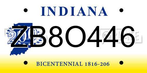 ZB8O446 Indiana License Plate