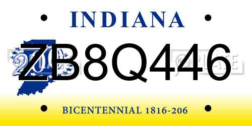 ZB8Q446 Indiana License Plate