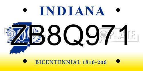 ZB8Q971 Indiana License Plate