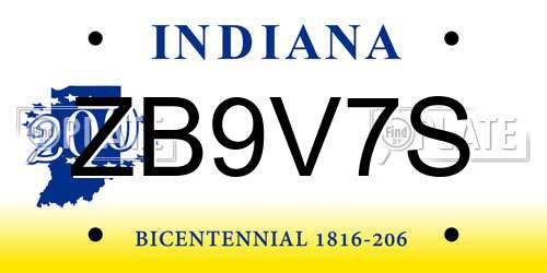 ZB9V7S Indiana License Plate