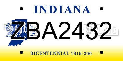 ZBA2432 Indiana License Plate
