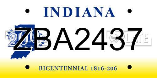 ZBA2437 Indiana License Plate