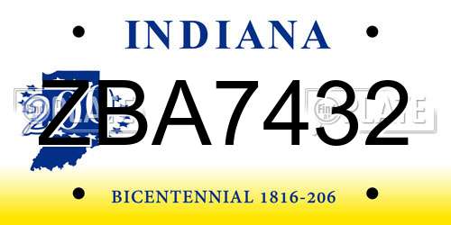 ZBA7432 Indiana License Plate