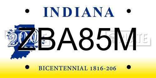 ZBA85M Indiana License Plate