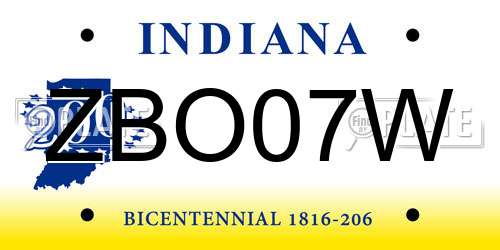 ZBO07W Indiana License Plate
